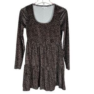 Love Fire Leopard Print Velour Tiered Mini Dress Size Small